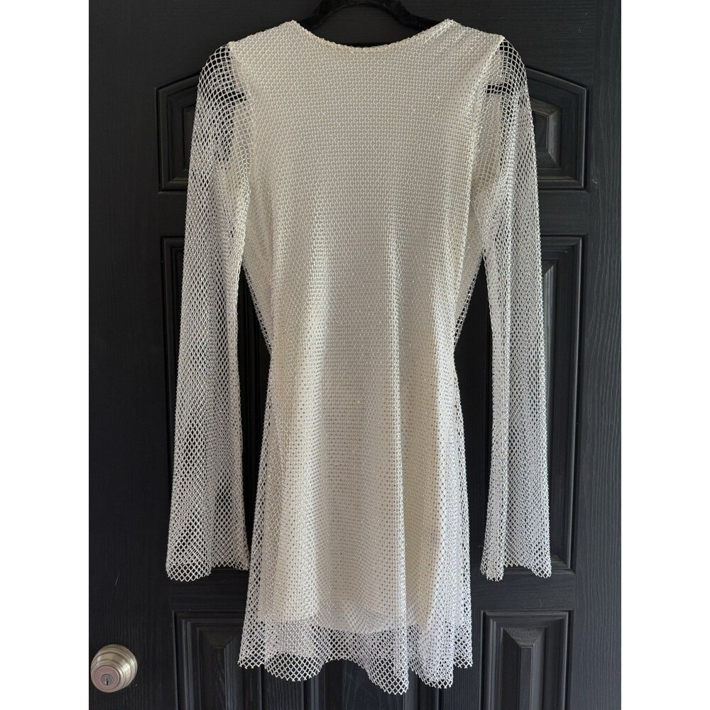 12th Tribe Anna White Rhinestone Mesh Mini Dress S Backless Sheer Wedding Bridal